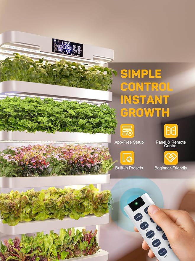 Large Hydroponics Growing System 148-Pod Vertical Indoor Garden Hydroponic Tower with Full-Spectrum Grow Lights Ultra-Quiet Pump Dual Water Tanks 30-Day Self-Managed for Home &amp Commercial