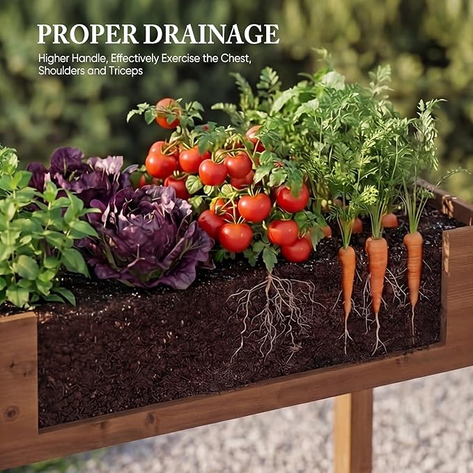 DUMOS Raised Garden Bed with Legs 34x18x30 Inch Planter Box Outdoor with Liner for Herbs Flowers Vegetables Elevated Wooden Garden Bed for Patio Balcony and Backyard Brown