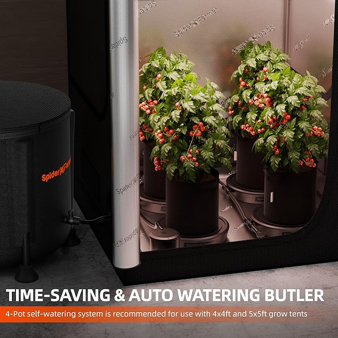 Spider Farmer Gravity-Fed Self-Watering System 4-Pack Auto Watering System with 13 Gallon Reservoir 4 Fabric Pot Base for Indoor Plants Grow Tents Greenhouses