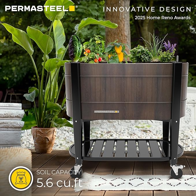 Permasteel Raised Garden Bed with Legs 40×20×37 in Planter Box with EnGrow™ TrueSoil™ Technology for Vegetables Flowers Herbs and Fruit Outdoor Indoor Storage Shelf Wood Brown