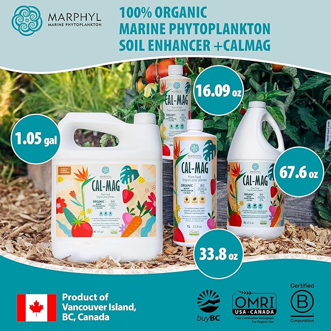 MARPHYL Organic Cal-Mag Liquid Fertilizer – Calcium &amp Magnesium Supplement to Correct Plant Deficiencies Supports Strong Growth for Garden Flowers Vegetables Succulents &amp Hydroponics