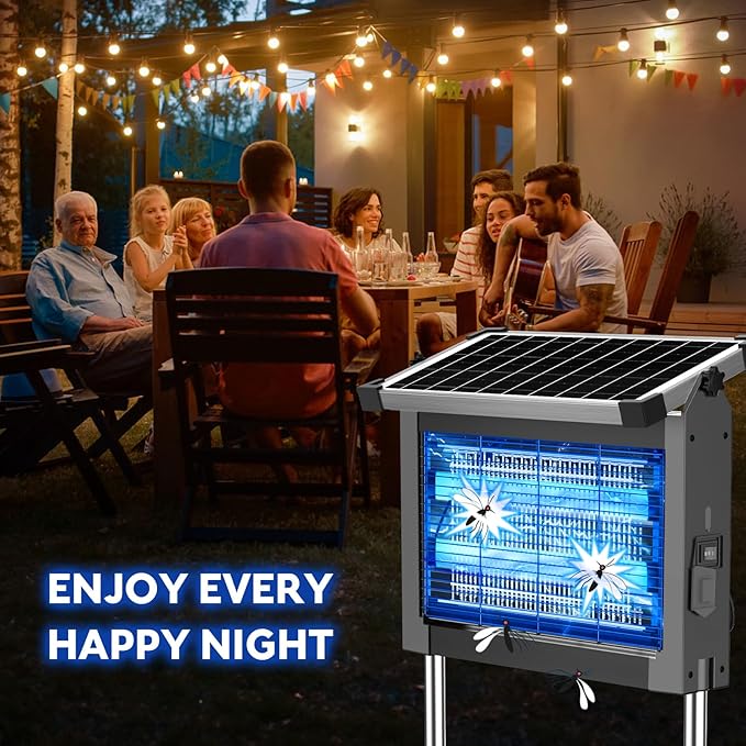 Solar Bug Zapper Outdoor PhatroyYee Mosquito Zapper 4500V Waterproof Portable Fly Zapper Rechargeable Electric Mosquito Killer Cordless Fly Insect Mosquitos Trap for Patio Yard Home Camping(Grey)