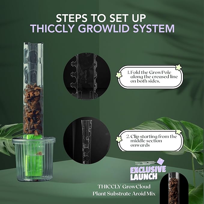 THICCLY Small GrowLid 10 Pcs (Clear) - Self Watering Clear D-Shaped Plastic Moss Pole Hydroponics Growing System Kratky Hydroponic Kit Moss Pole Monstera Plant Support Philodendron and Anthuriums