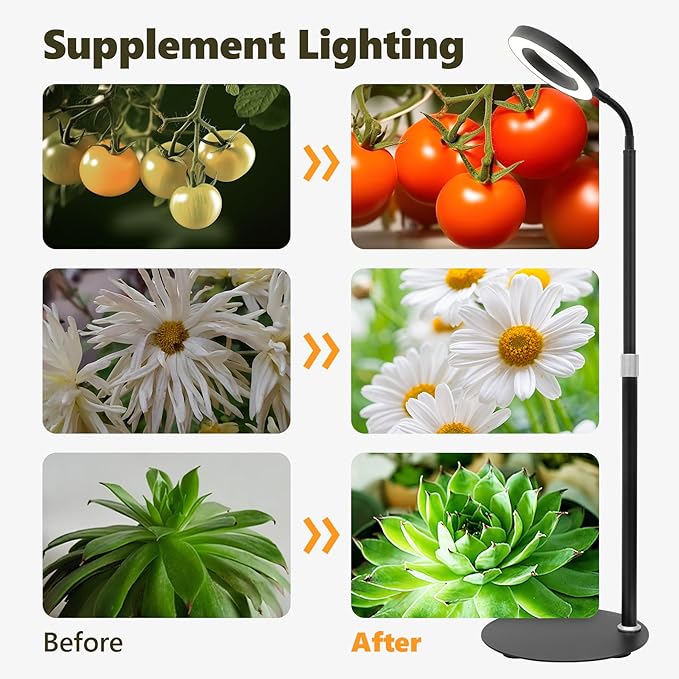 Desk Top Grow Lights for Indoor PlantsFull Spectrum Table Plant Light24.2 Telescope StandUV LED Red Blue Halo Growing LampAdjustable GooseneckAuto Timer3 Lighting Modes10-Level Dimmable