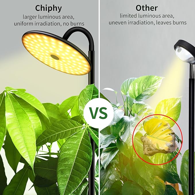 chiphy Grow Lamp 40W Full Spectrum Grow Lights for Indoor Plants 4H/8H/12H Timer 2300K-6500K 10 Dimmable Levels 76''Height Adjustable Remote Control Ideal for Large Tall Plants