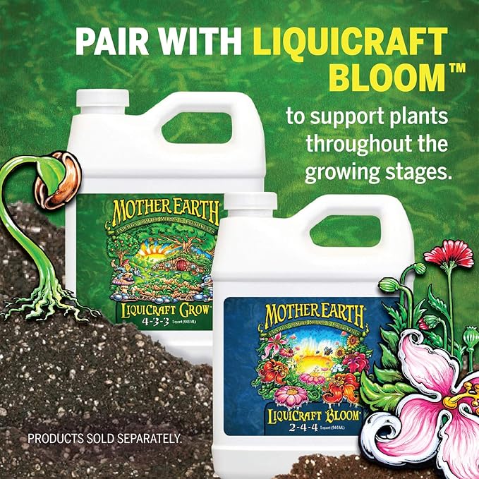 Mother Earth LiquiCraft Grow 4-3-3 Liquid Plant Fertilizer For Vegetative Plants Flowers And Tomatoes Gallon