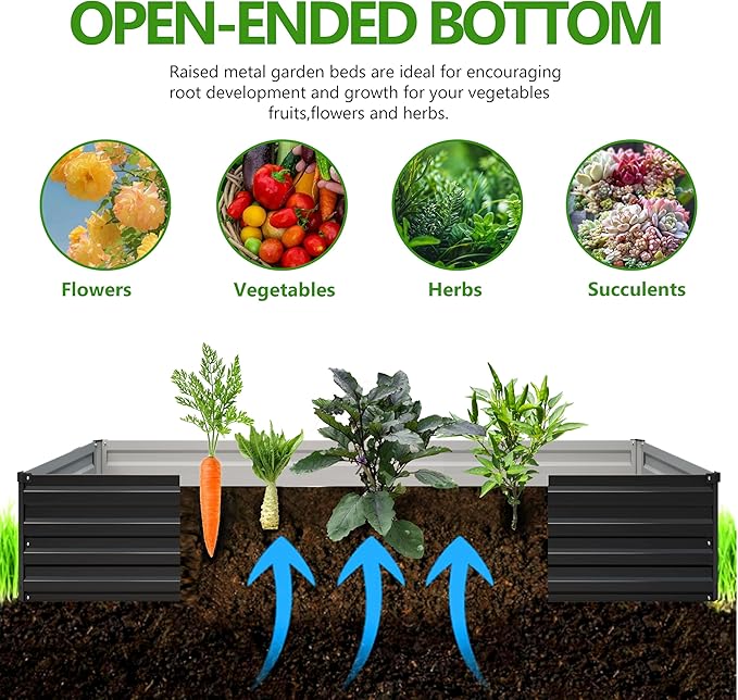 2PCS 10x3x1ft Galvanized Raised Garden Bed Kit Galvanized Planter Raised Garden Boxes Outdoor Large Metal Raised Garden Beds for VegetablesBlack