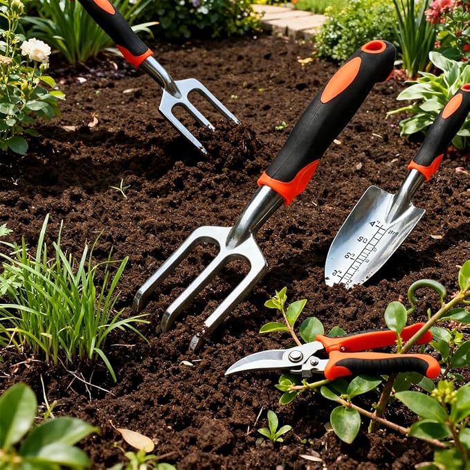 8-Piece Garden Tool Set with Storage Bag – Magnesium Alloy Trowel Rake Cultivator Pruner &amp Gloves for Outdoor Plant Care(Orange)