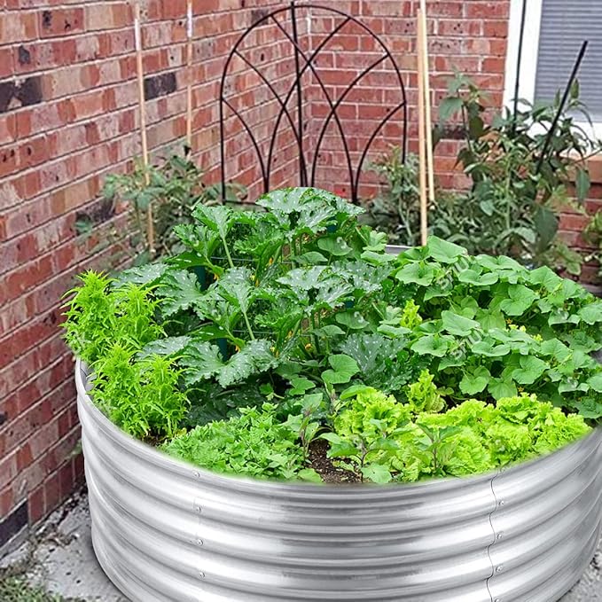 FORTUNO 2 Pcs 17 Tall 4 Ft Round Raised Garden Bed Box Galvanized Metal Outdoor High Flower Bed Steel Patio Ground Planter for Planting Vegetables and Herbs Silver