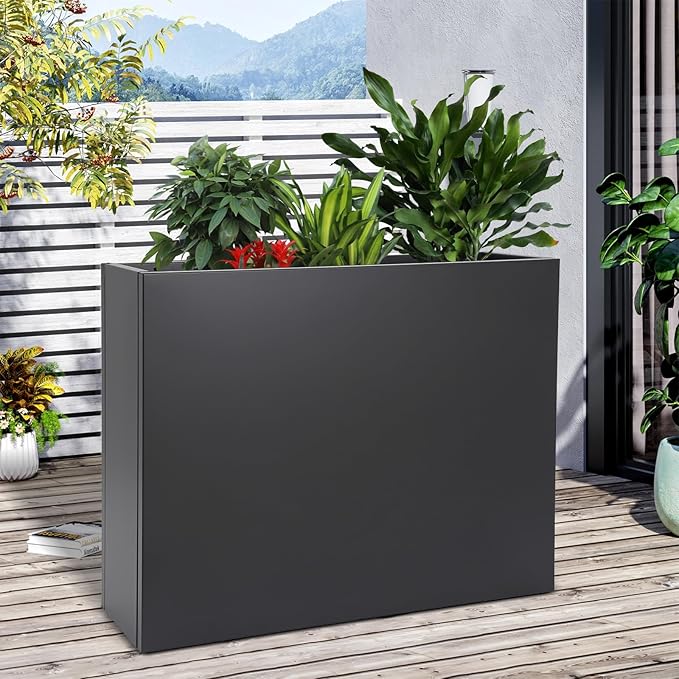 Metal Raised Garden Bed 36 * 10 * 28in Steel Rectangular Planter Flower Box with Intermediate Shelf for Indoor Outdoor Balconies Gardens Decks Patios Decks Front Porches (Black)