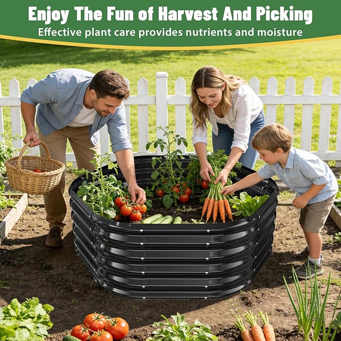 Hexagon Raised Garden Bed 48 Inch Diagonal &amp 16.5 Inch Tall Galvanized Steel Planter Box with Wave-Shaped Metal Panels for Outdoor FlowerTreeHerb &amp Vegetable Garden (Black 4FT X 1.5FT)