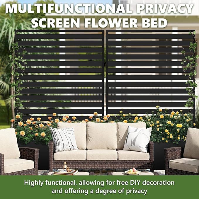 Metal Raised Garden Bed with Trellis 2 in 1 Trellis with Planter Box &amp Privacy Screen for Climbing Plants Vine Outdoor Standing Flower Beds with Drainage Holes 35 L x 16 W x 71 H Black