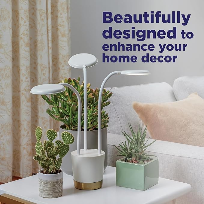 AeroGarden Trio Grow Light for Indoor Plants Grow Live Plants Anywhere in The Home Adjustable Light Modes Cream