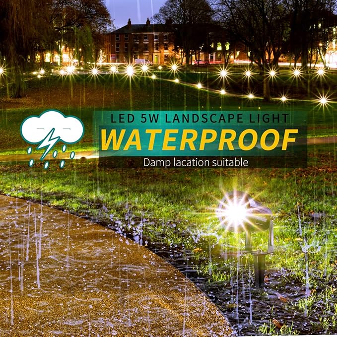 LED Landscape Lights5W 120V AC Outdoor Pathway Garden Yard SpotlightIP65 Waterproof Garden Flood LightOutdoor Spotlight with StakeUL Cord 5-ft with Plug (Pack of 4 Daylight White)