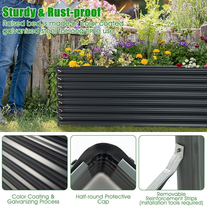 Giantex 2 Pcs Galvanized Raised Garden Bed 70.5x44x20.5 Metal Planter Box Large Rectangular Steel Planter Raised Bed Open Bottom for Vegetable Fruits Flower Succulent Easy Assembly