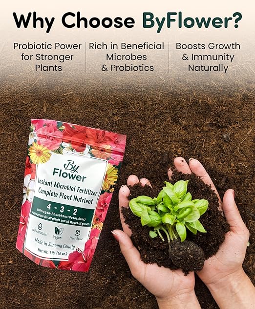 ByFlower Water-Soluble House Plant Fertilizer 1 lb – Organically Enhances Soil Quality for Thriving Plants - Vegan Garden Fertilizer Supports Healthy Growth
