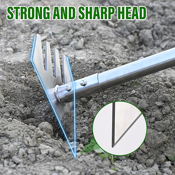 4-in-1 Garden Hoe Tool and Weeder 56 Inch Ergonomic Long Handle Cultivator with Sharp Stainless Steel Blade Heavy Duty Garden Hand Tiller for Weeding Digging Loosening SoilRemoving Moss