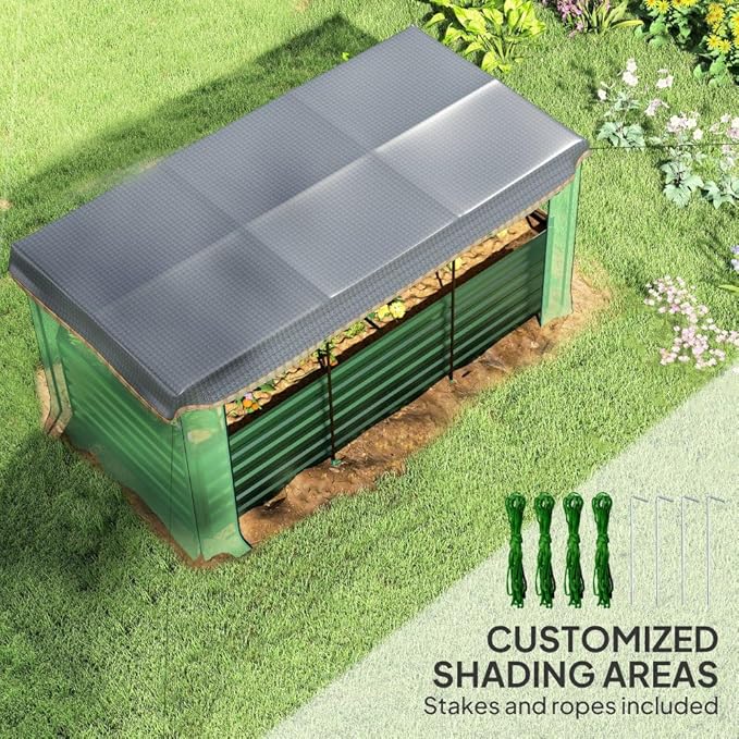 Heavy-Duty Galvanized Steel Raised Garden Bed with Integrated Crop Cage and Adjustable Shade Cloth for Outdoor Vegetable and Flower Growing (Green + HDPE + Steel)