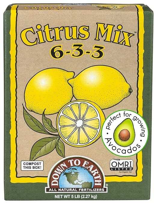Down To Earth All Natural Fertilizers Organic Citrus Mix - Plant Food for Lemons Limes Oranges and Avocados 6-3-3 5 lb