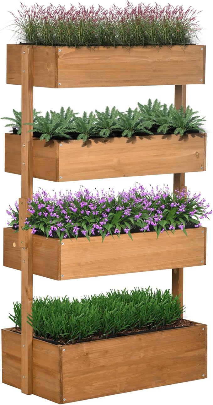 Vertical Wooden Garden Planter - 4 Tier Raised Bed with Self-Watering &amp Adjustable Angle for Herbs Flowers and Vegetables - Orange