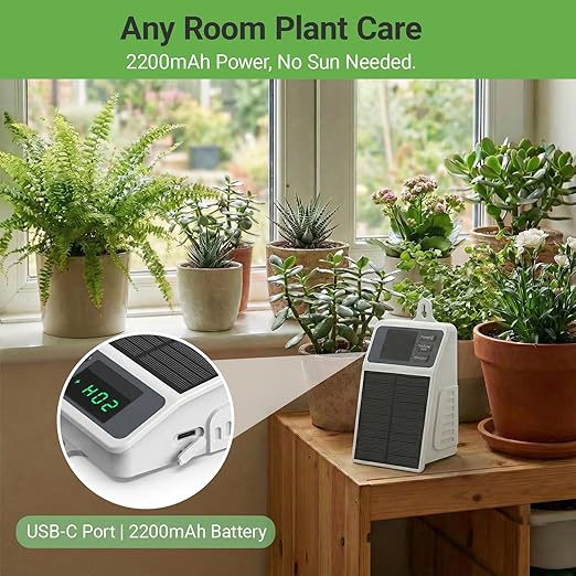 Automatic Solar drip Irrigation System (Solar/USB-C Dual Power) DIY Solar Watering System with Programmable Timer for 15 Potted Plants IPX5 Auto Watering Kit for Indoor Balcony Garden &amp Vacati