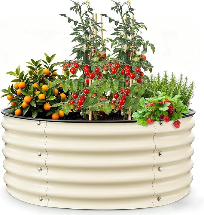 Gruper Galvanized Raised Garden Bed 3.5ft x 17'' Tall Round Metal Planter Raised Garden Boxes Outdoor for Vegetable Fruits Flower Herb Anti-Rust and Sturdy &amp Easy-Setup