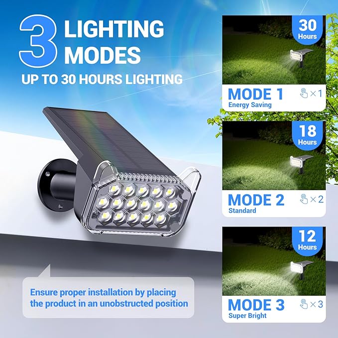 WdtPro Solar Spot Lights Outdoor Waterproof Bright Solar Lights Outdoor with 16 Extra-Large LEDs 3 Modes Landscape Spotlights 2-in-1 Solar Powered Light for Yard Flag Garden 4 Pack Cool White