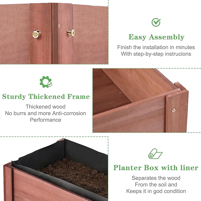 Raised Garden Bed with Legs (31x16x31'') Solid Wood Elevated Planter Box for Outdoor