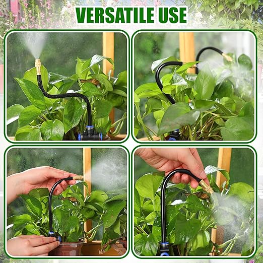 49 ft Drip Irrigation Kit 5/16 Tube Automatic Watering System with 16pcs 360° Adjustable Brass Nozzles Water Saving DIY for Garden Lawn Yard Greenhouse Plants