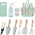 10-Piece Floral Garden Tools Set with Tote Bag Heavy Duty Gardening Kit with Pruning Shears Trowels Rake Sprayer Kneeling Pad &amp Gloves - Gift for Women Gardener Mother's Day