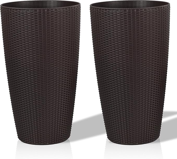 IndoorOutdoor The Appearance is Made of Rattan Planter22.5 inch Brown Plastic Large Plant Pot with Automatic Watering System for Home and G (Brown 22.5 inch 2 Pack)