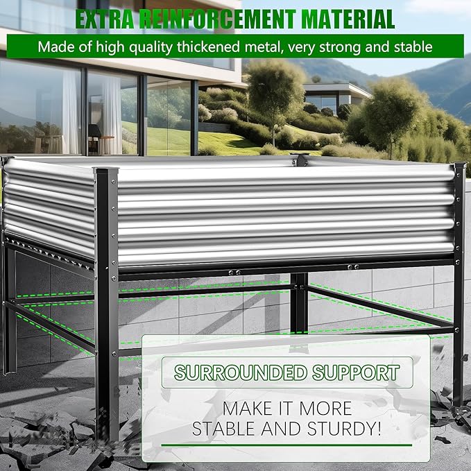 Doniks Raised Garden Bed with Legs 48×48×32in Large Outdoor Metal Galvanized Garden Planting Box1000lb Capacity for Vegetables Lawn Green Flowers Fruits Terrace