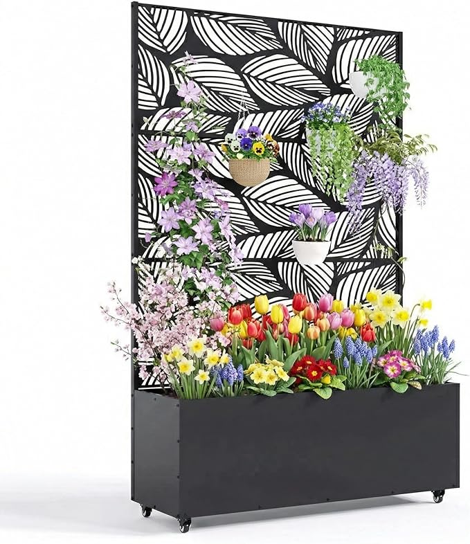 Galvanized Metal Planter Box with Trellis 47X16X71 Raised Garden Bed (with/Without Wheels) Privacy Screen for Climbing Plants Veggies &amp Vines Patio Planter with Drainage Holes 16 Deep