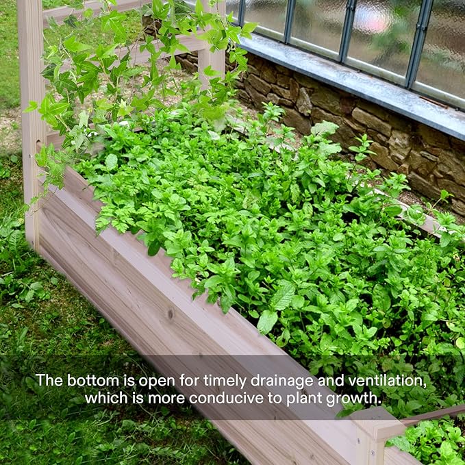 VIVOSUN Wooden Raised Garden Bed 48 x 24 x 30 Inches Outdoor Wood Planter Box with Gloves and a Liner with Trellis for Vine Climbing for Garden Patio Balcony Backyard and Outdoors