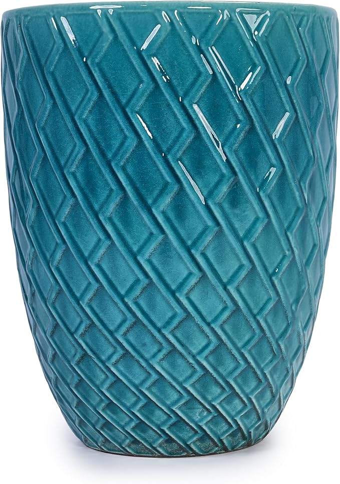 Handmade Teal Cyan Ceramic Flower Pot 16.54 W x 21.26 H Large Planter for Indoor Outdoor Potted Plants Flowers by Front Door Breathable Clay with Drainage