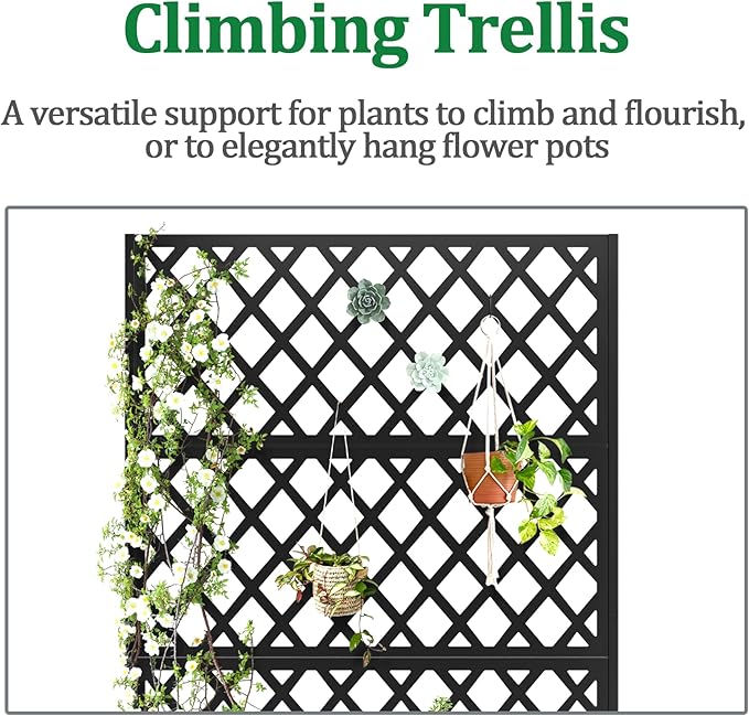 Metal Raised Garden Bed with Trellis and Wheels 2 in 1 Trellis with Planter Box &amp Privacy Screen for Climbing Plants Outdoor Standing Flower Beds with Drainage Holes 35.4L x 15.7W x 70.9H B