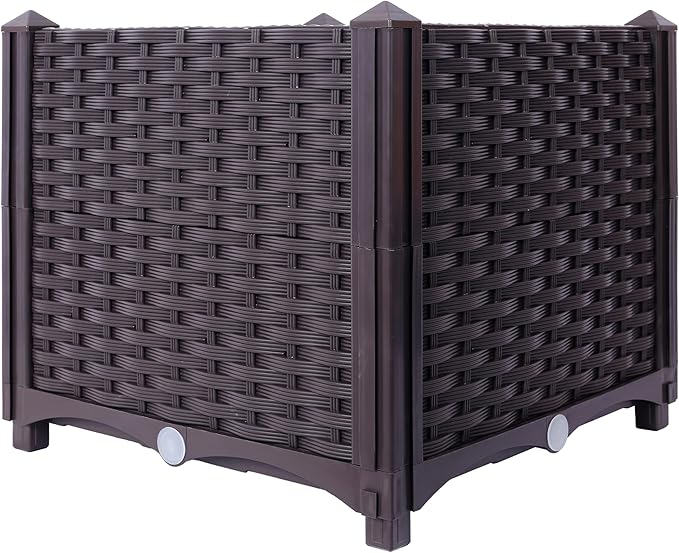 Deep Raised Garden Bed Plastic Planter Boxes for Vegetables Flowers Herbs and SucculentsSelf Watering Planter Box Raised Bed to Grow Flowers Herbs Vegetables 15.7 L X 15.7 D X 14.7 H