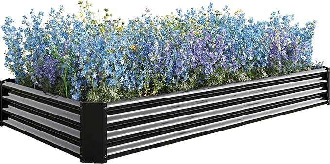 7.6 Ft Outdoor Large Galvanized Raised Garden Bed Metal Oval Planter Box Raised Planter Bed for Vegetables Herbs Flowers (Black)