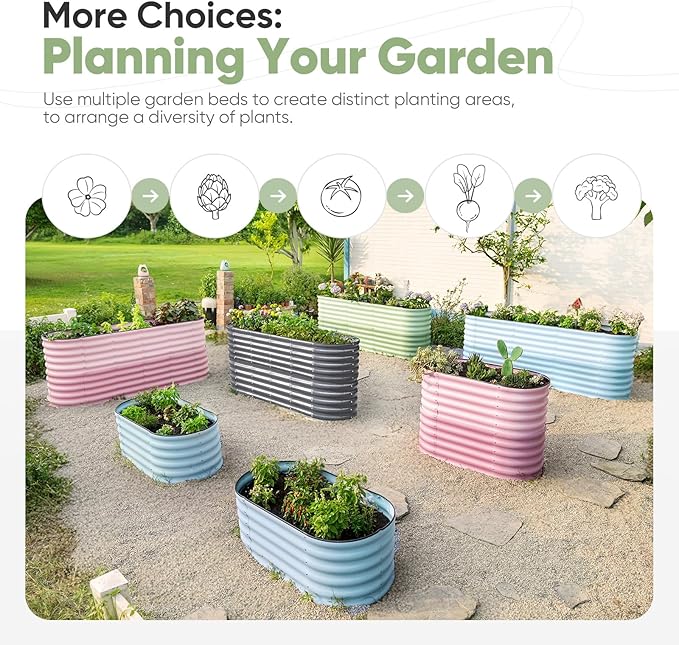 KING BIRD Raised Garden Bed 2.85 ft Tall 9 in 1 Galvanized Planter Garden Box Outdoor for Gardening Deep Root Vegetables Flowers 94.5X23.6X34.2 in Dark Grey