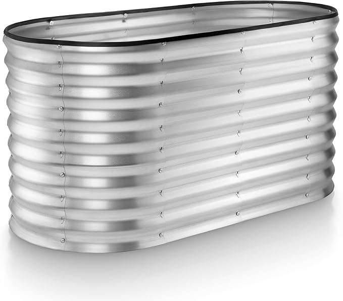 Plant &amp Plot Galvanized Raised Garden Beds Outdoor // 4×2×2 ft Planter Raised Beds for Gardening Vegetables Flowers // Large Metal Garden Box (Silver) // Patented Tool-Free Design