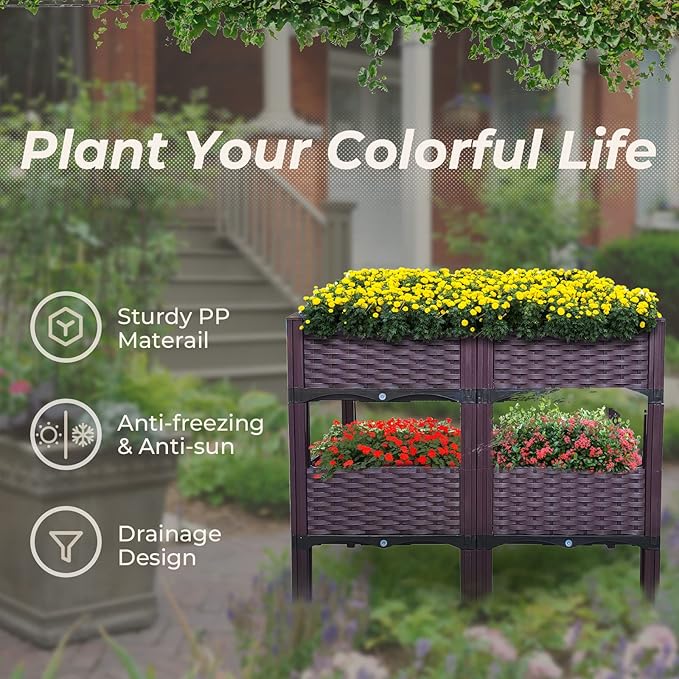 Doppy Planter Boxes Raised Garden BedPlanter Boxes Raised Garden Bed with Legs Set of 4 Planters for Outdoor Indoor Plants Elevated Garden Boxes Plant Pots for Flowers Vegetables Fruits Herbs