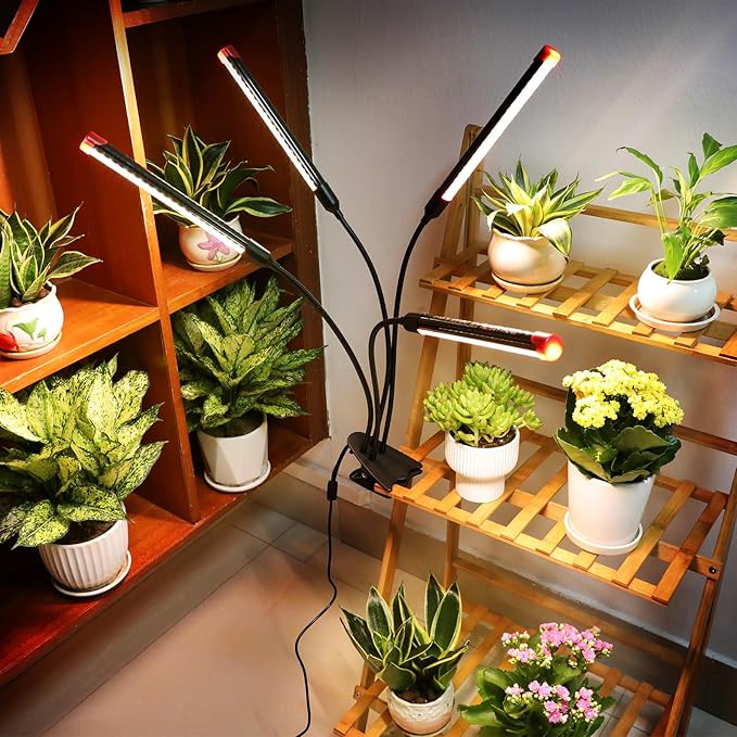 FECiDA Gamechanger 2026 36 Watt Power Draw NO Need Adapter 4Head Strong Clip Grow Lights for Indoor Plants with 4/8/12/16/20H Timer LED Plant Growing Lamps for Houseplants Bonsai Seed Starting