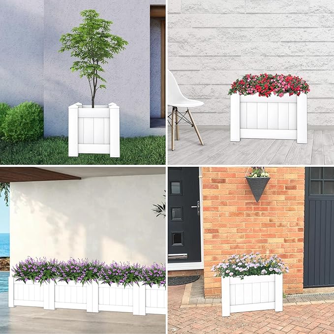 Windscreen4less 2 PCS 31x20x20 Vinyl Raised Bed White Planter Box for Patio Balcony Deck Vegetables Herbs and Succulents Outdoor Indoor
