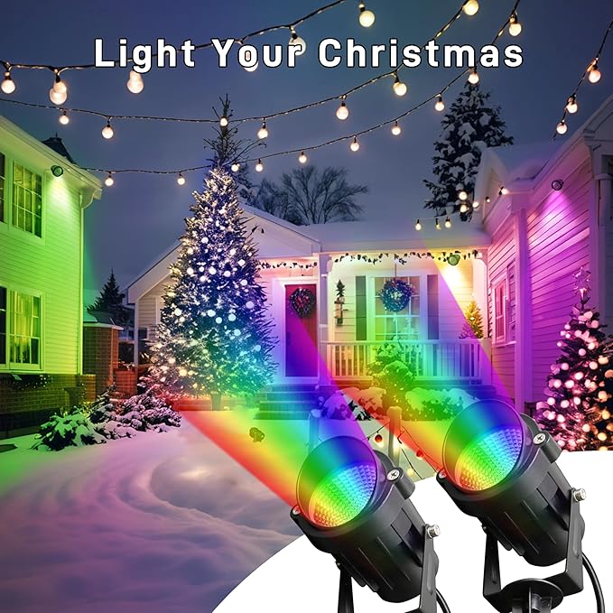 Halloween Christmas Outdoor Spotlights12W RGBW Colors Changing Landscape Spotlight with Remote Control IP65 Waterproof 110V LED Spotlight Indoor with US Plug for Yard Garden House (2Pack)