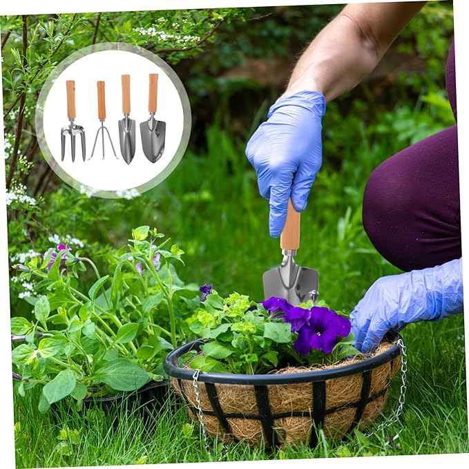 Garden Tool Set Complete Kit Rake Shovel Hoe Trowel Durable Stainless Steel Comfortable Wooden Handle for Gardening