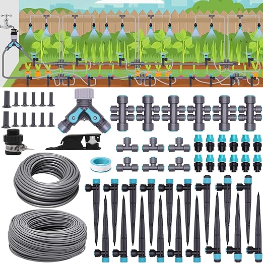 230FT Drip Irrigation System Quick-Connect Automatic Garden Watering Misting System with 1/2 inch and 1/4 inch Distribution Tubing Drip Irrigation Kit for Lawn Greenhouse Patio