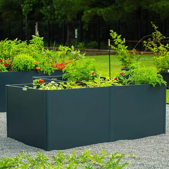 Vego garden Modern Raised Garden Bed 32 Tall 83 x 83 L-Shaped Metal Raised Garden Beds Kit Ground Outdoor Planter Box for Vegetables Herbs Flowers &amp Fruits Midnight Blue