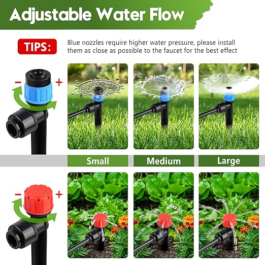 110FT Drip Irrigation System for Garden Quick-Connect Automatic Garden Watering System with 1/2 &amp 1/4 Tubing and Accessories - Adjustable Sprinklers Kit for Greenhouse Yard Lawn Raised Bed