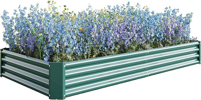 Raised Garden Bed Kit - Metal Raised Bed Garden 7.6x3.7x0.98ft for Flower Planters Vegetables Herb Green