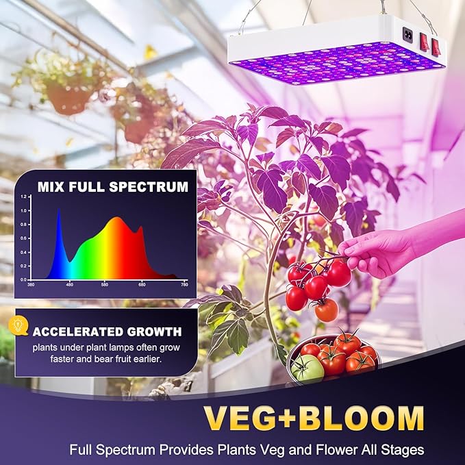 LED Grow Lights for Seed Starting Vegetables Bloom UV-IR Included Hanging Full Spectrum Grow Lights for Indoor Hydroponic Plants Greenhouse Growing Lamps Veg Bloom Daul Mode